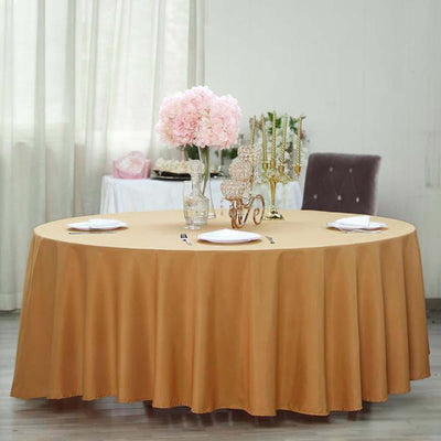 Polyester 120" Round Tablecloth Gold - Seamless Wrinkle - Resistant Design for Weddings - Linen Luxes
