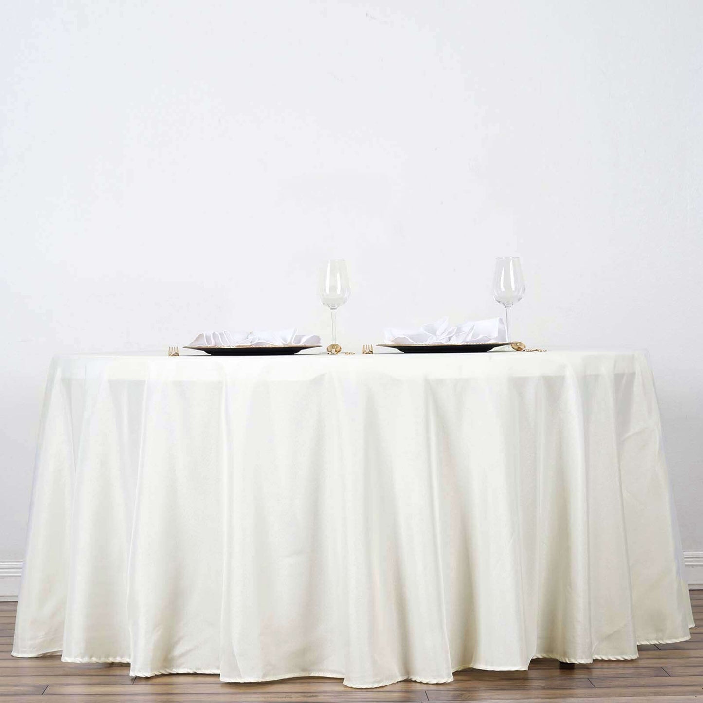 Polyester 120" Round Tablecloth Ivory - Seamless Wrinkle - Resistant Table Cover - Linen Luxes