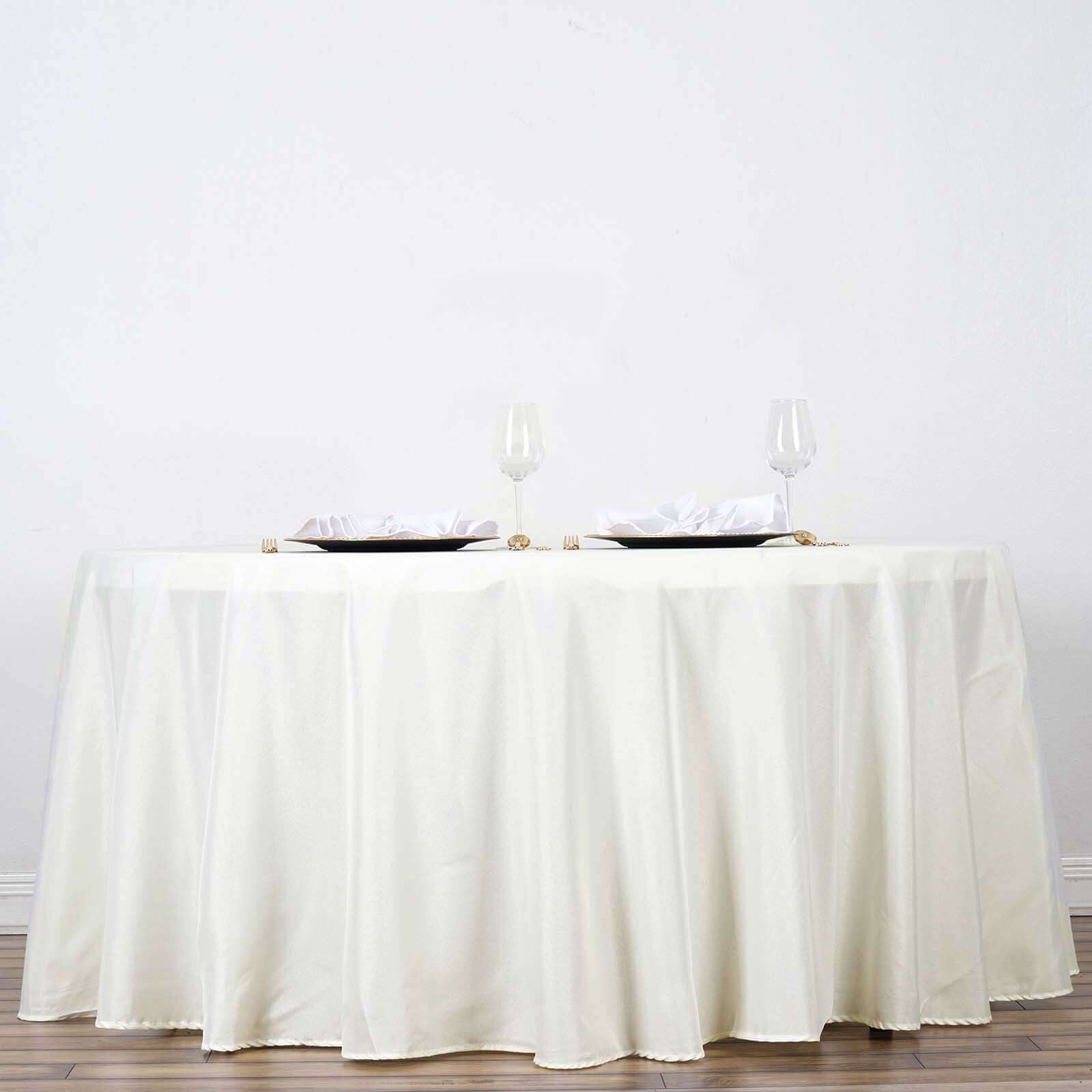 Polyester 120" Round Tablecloth Ivory - Seamless Wrinkle - Resistant Table Cover - Linen Luxes