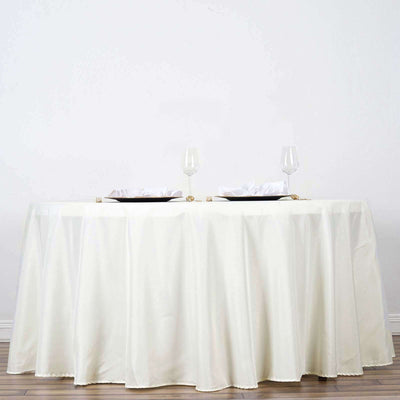 Polyester 120" Round Tablecloth Ivory - Seamless Wrinkle - Resistant Table Cover - Linen Luxes