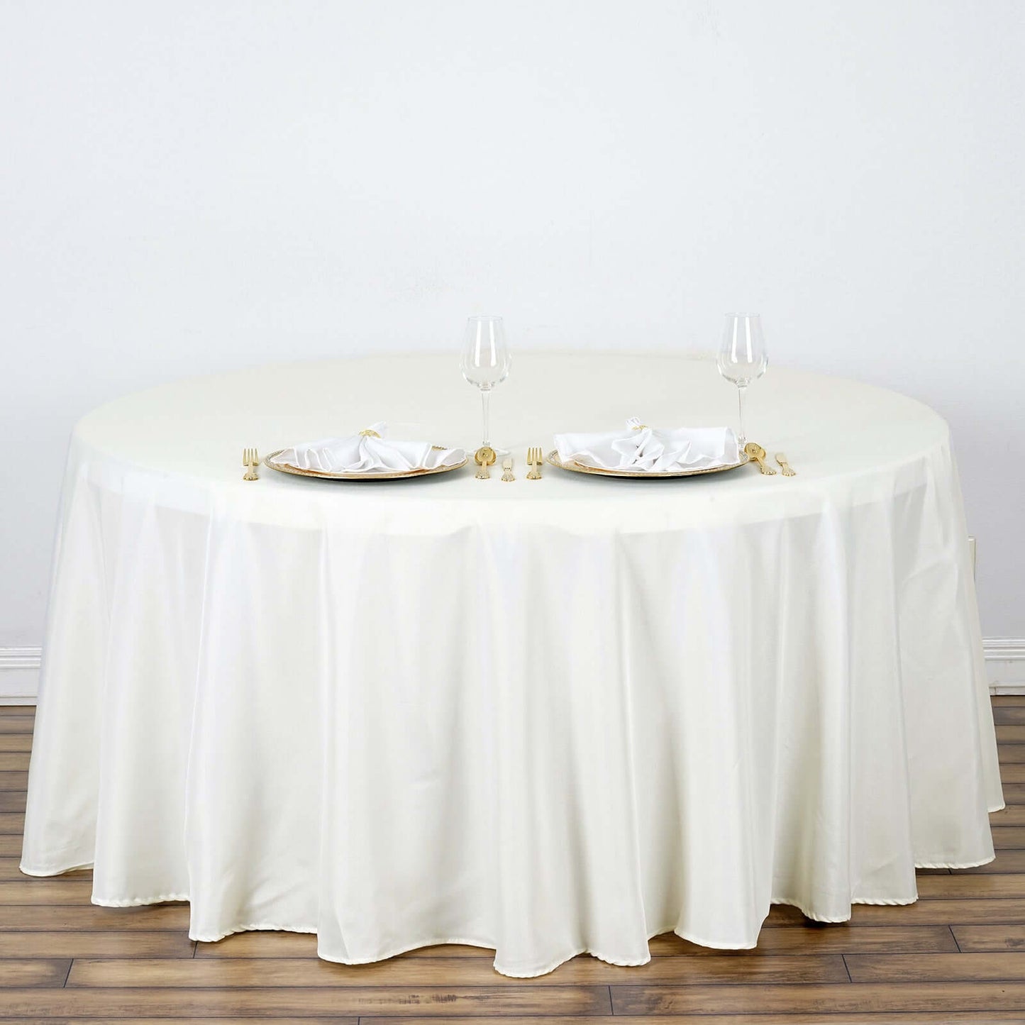 Polyester 120" Round Tablecloth Ivory - Seamless Wrinkle - Resistant Table Cover - Linen Luxes