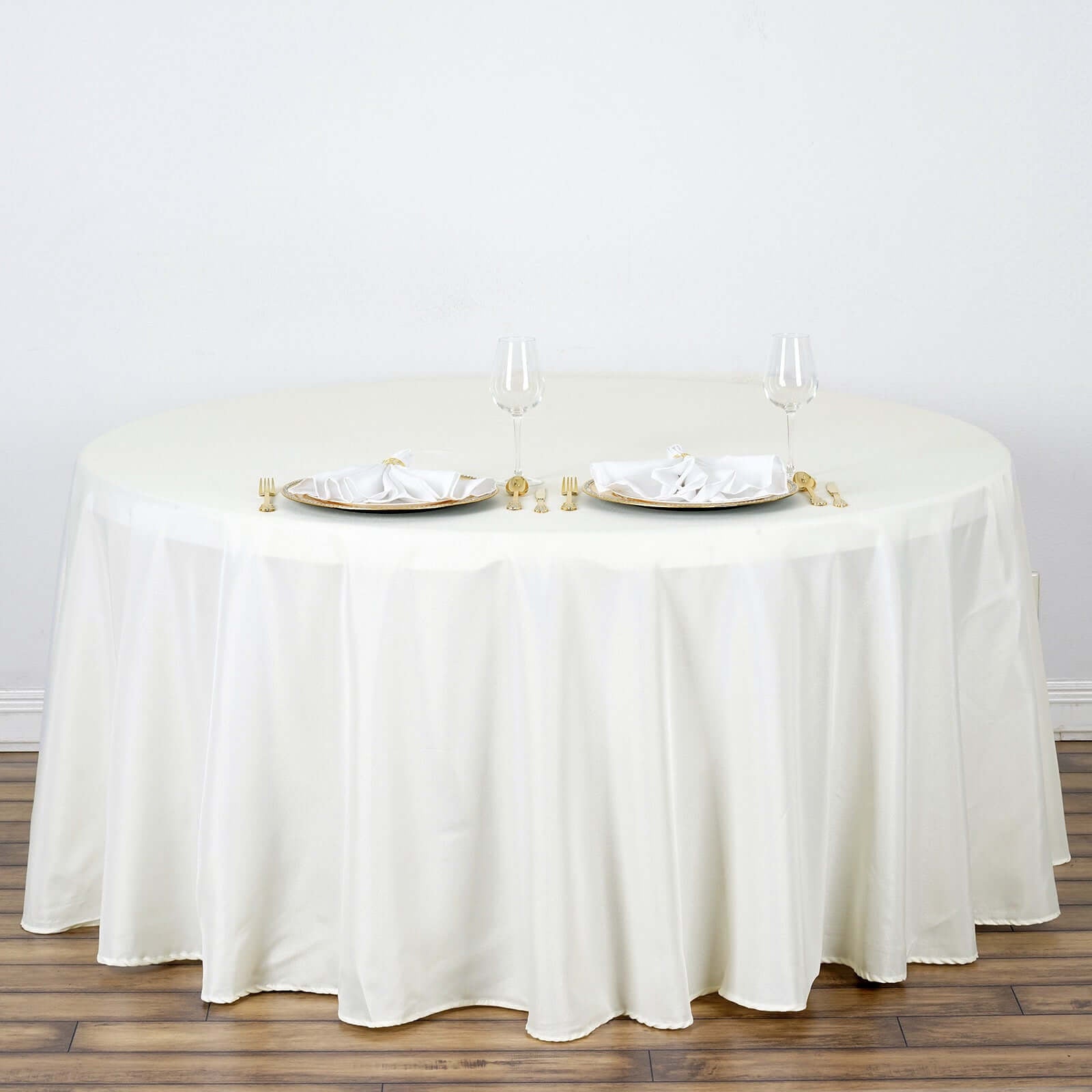 Polyester 120" Round Tablecloth Ivory - Seamless Wrinkle - Resistant Table Cover - Linen Luxes