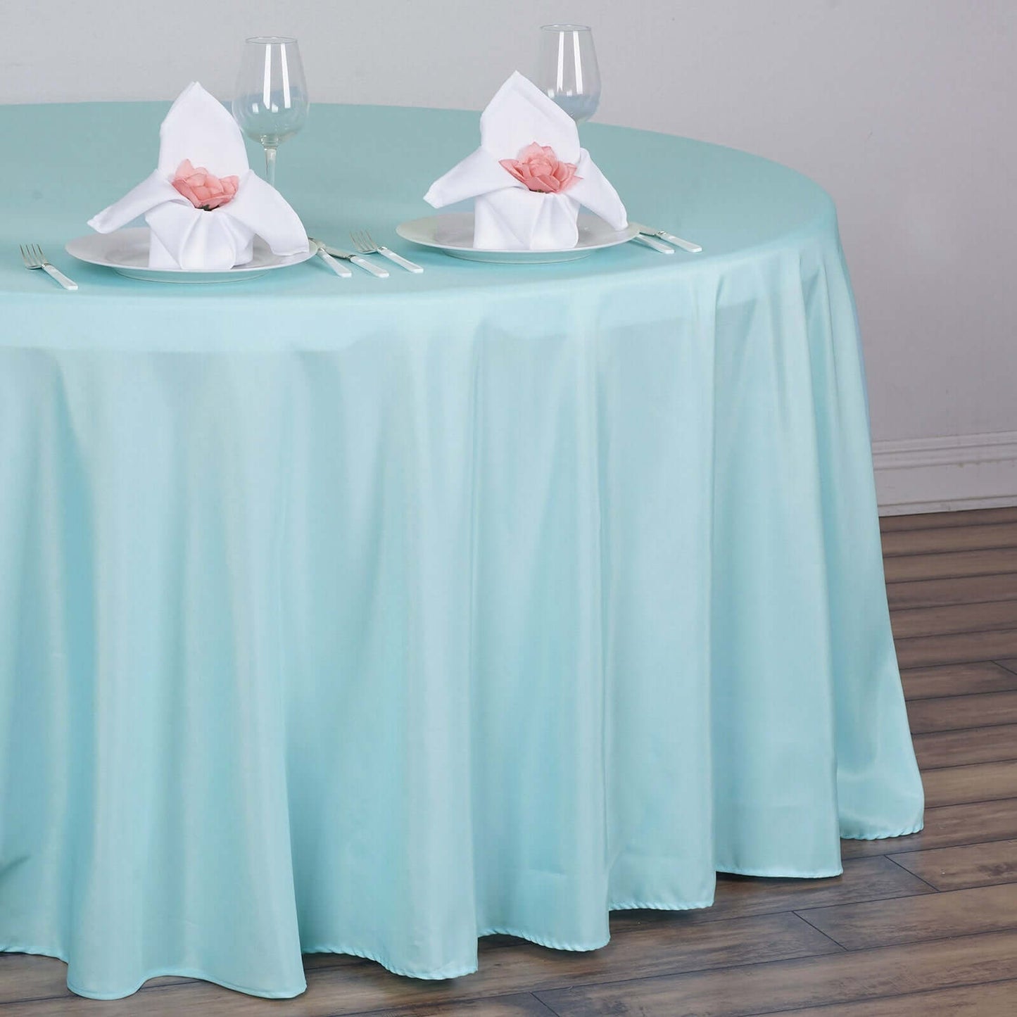 Polyester 120" Round Tablecloth Light Blue - Seamless Wrinkle - Resistant Table Cover - Linen Luxes