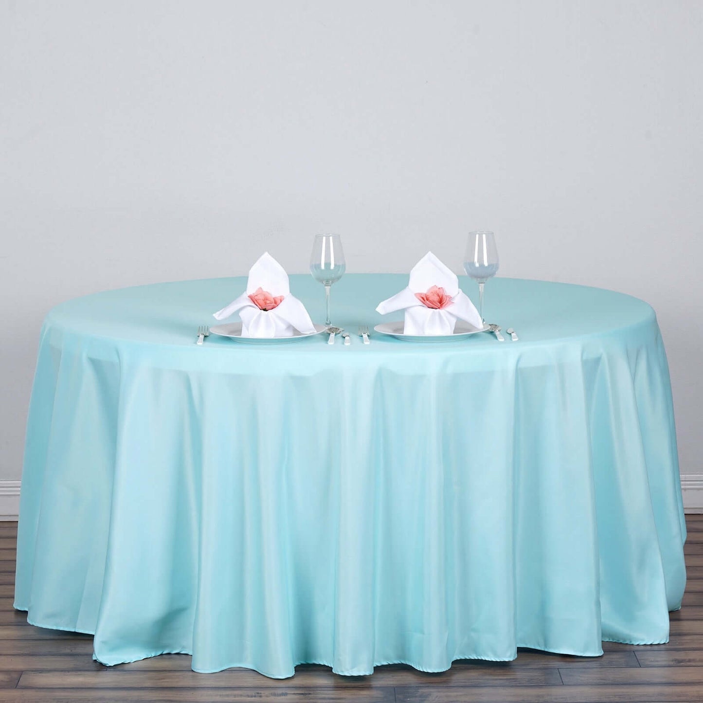 Polyester 120" Round Tablecloth Light Blue - Seamless Wrinkle - Resistant Table Cover - Linen Luxes