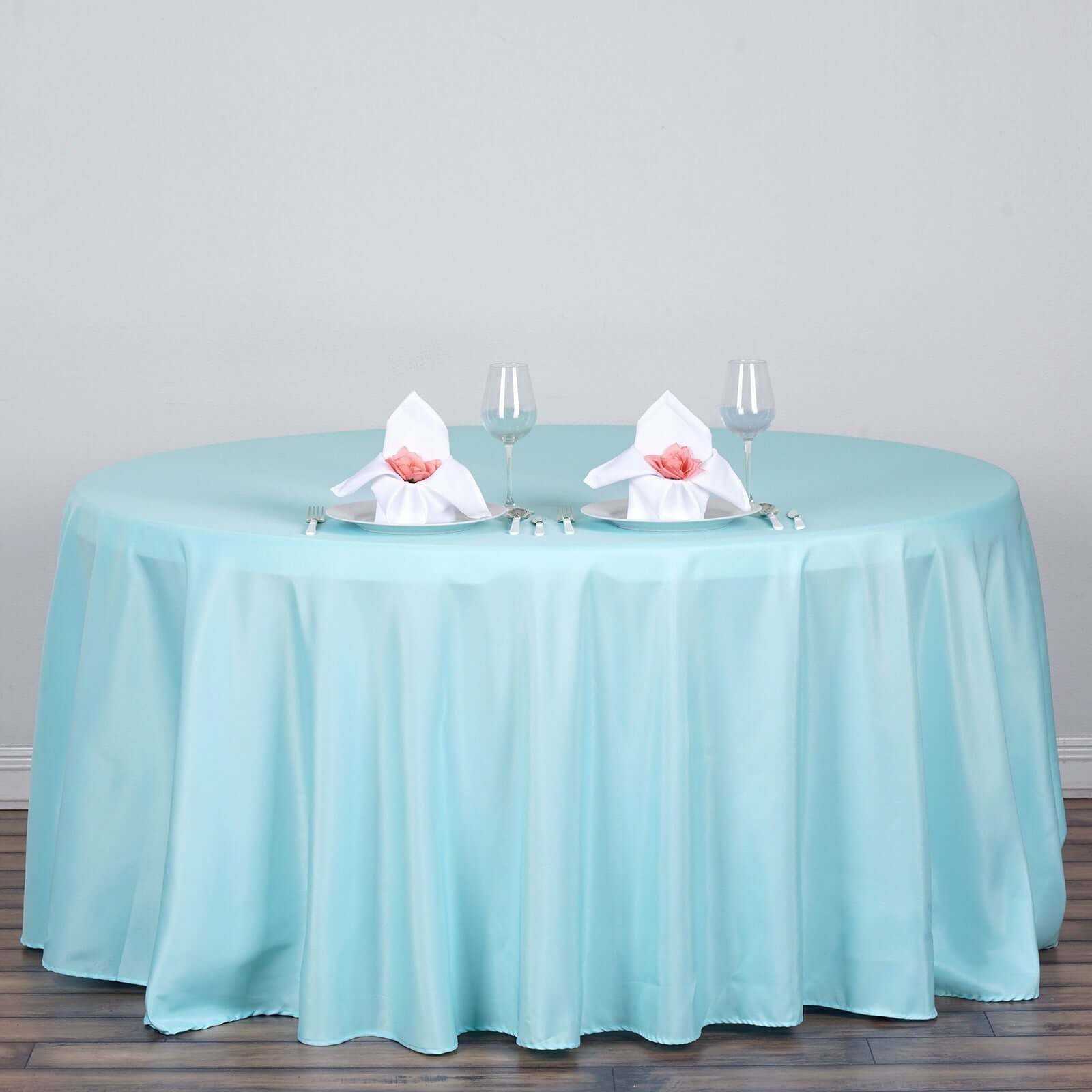 Polyester 120" Round Tablecloth Light Blue - Seamless Wrinkle - Resistant Table Cover - Linen Luxes