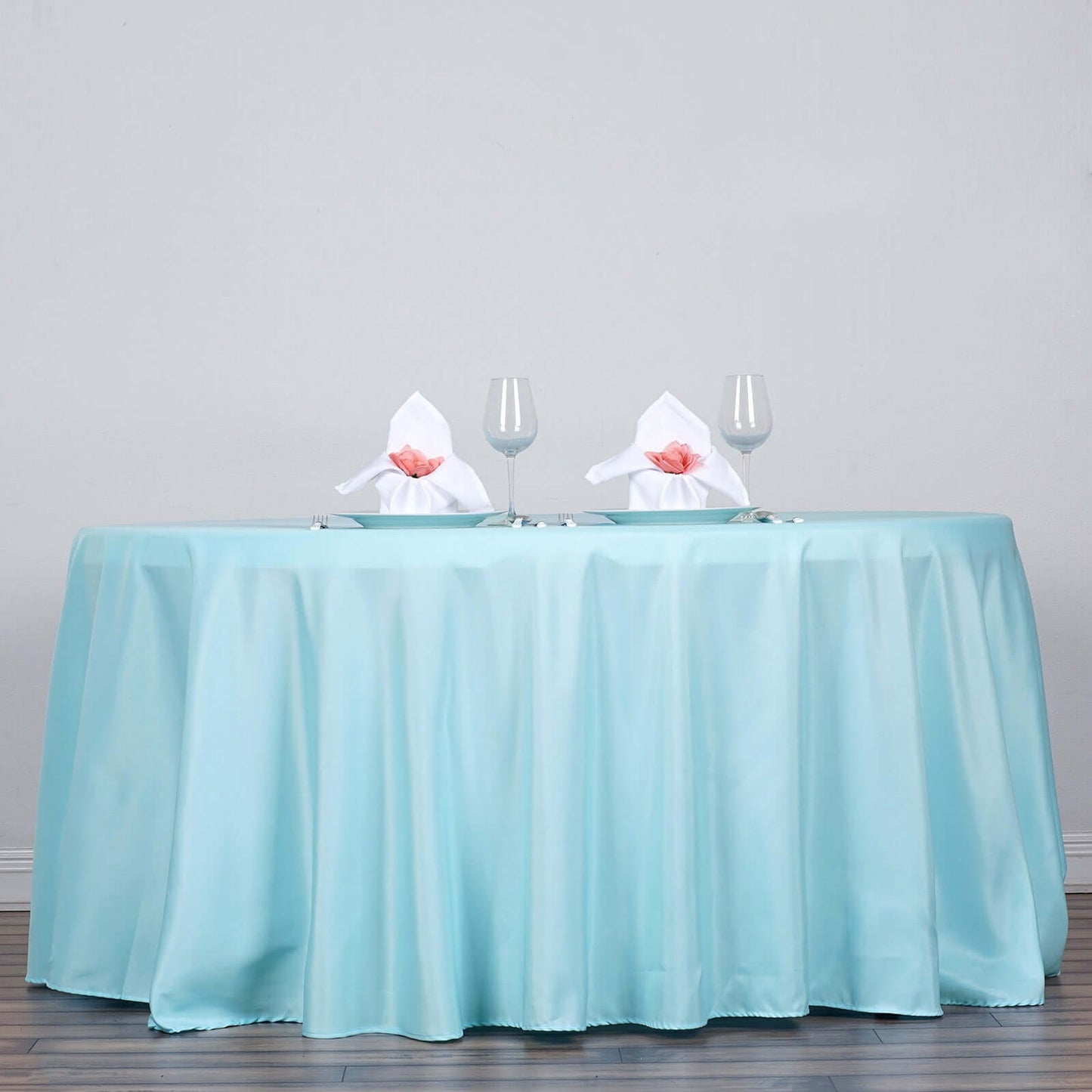 Polyester 120" Round Tablecloth Light Blue - Seamless Wrinkle - Resistant Table Cover - Linen Luxes