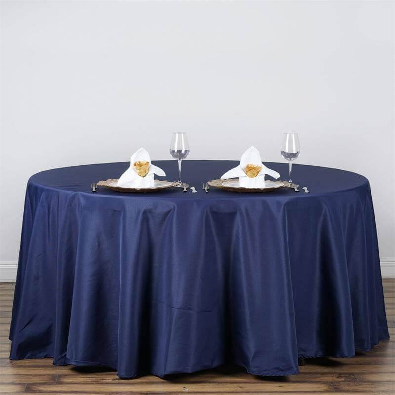 Polyester 120" Round Tablecloth Navy Blue - Seamless Wrinkle - Resistant Table Cover - Linen Luxes