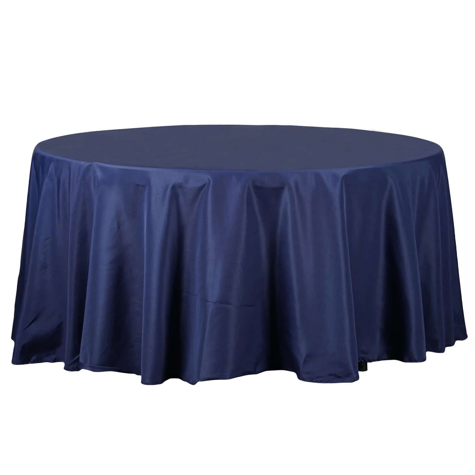Polyester 120" Round Tablecloth Navy Blue - Seamless Wrinkle - Resistant Table Cover - Linen Luxes