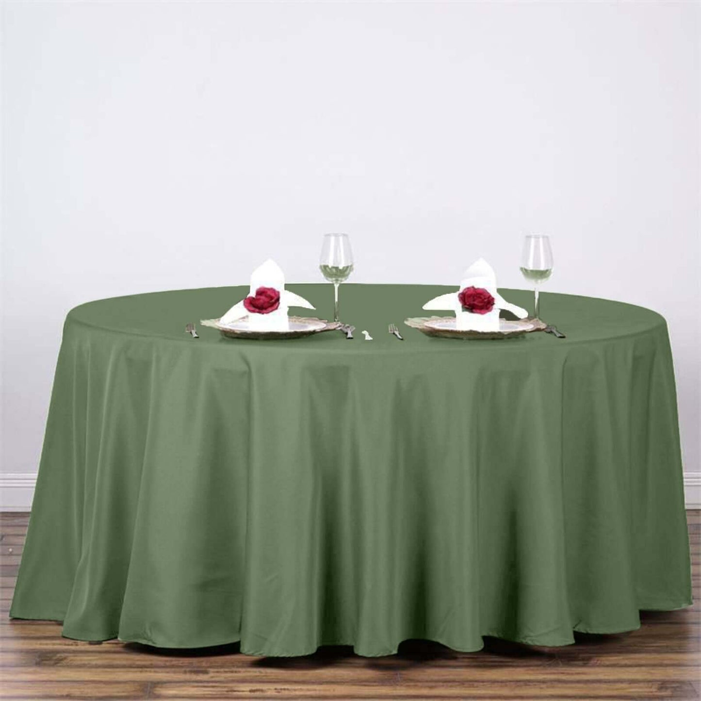 Polyester 120" Round Tablecloth Olive Green - Seamless Wrinkle - Resistant Table Cover - Linen Luxes