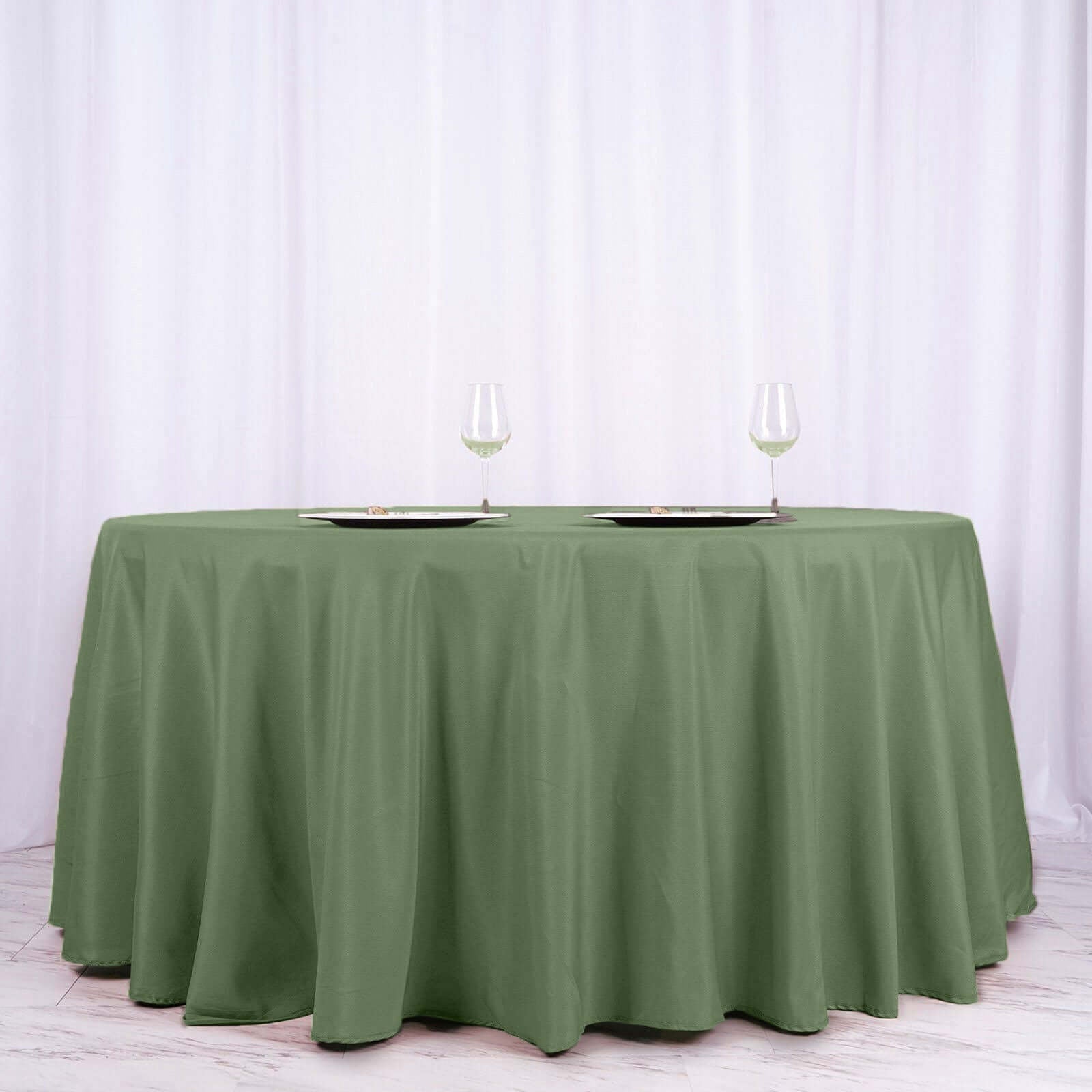 Polyester 120" Round Tablecloth Olive Green - Seamless Wrinkle - Resistant Table Cover - Linen Luxes