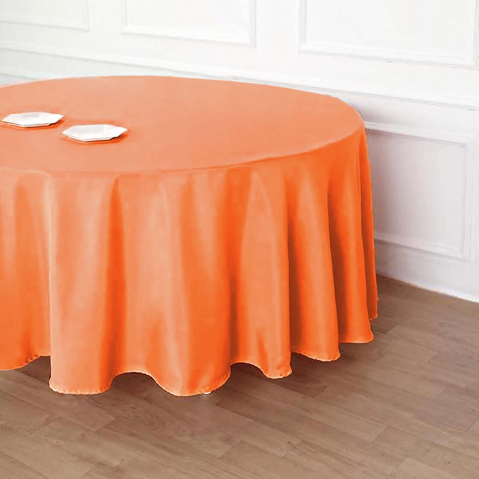 Polyester 120" Round Tablecloth Orange - Seamless Wrinkle - Resistant Table Cover - Linen Luxes
