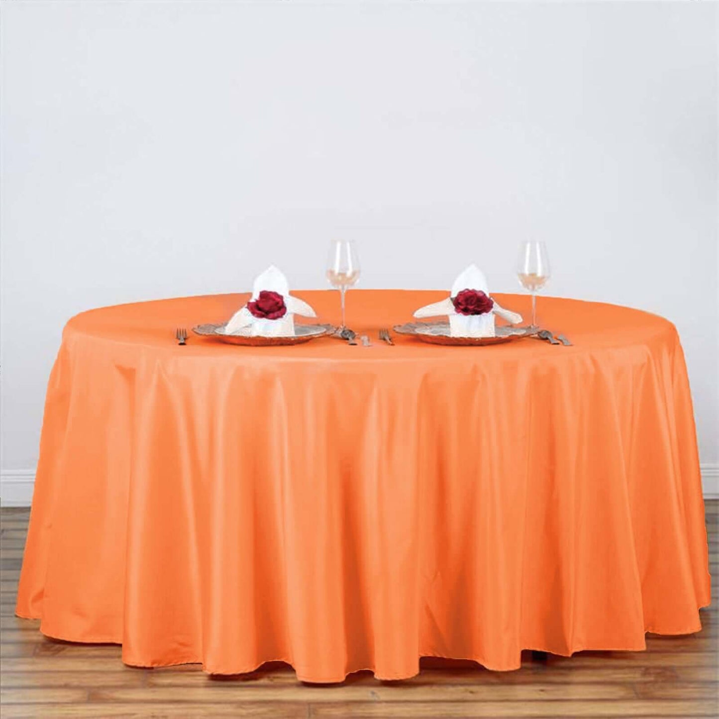 Polyester 120" Round Tablecloth Orange - Seamless Wrinkle - Resistant Table Cover - Linen Luxes