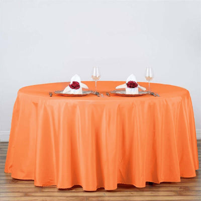 Polyester 120" Round Tablecloth Orange - Seamless Wrinkle - Resistant Table Cover - Linen Luxes