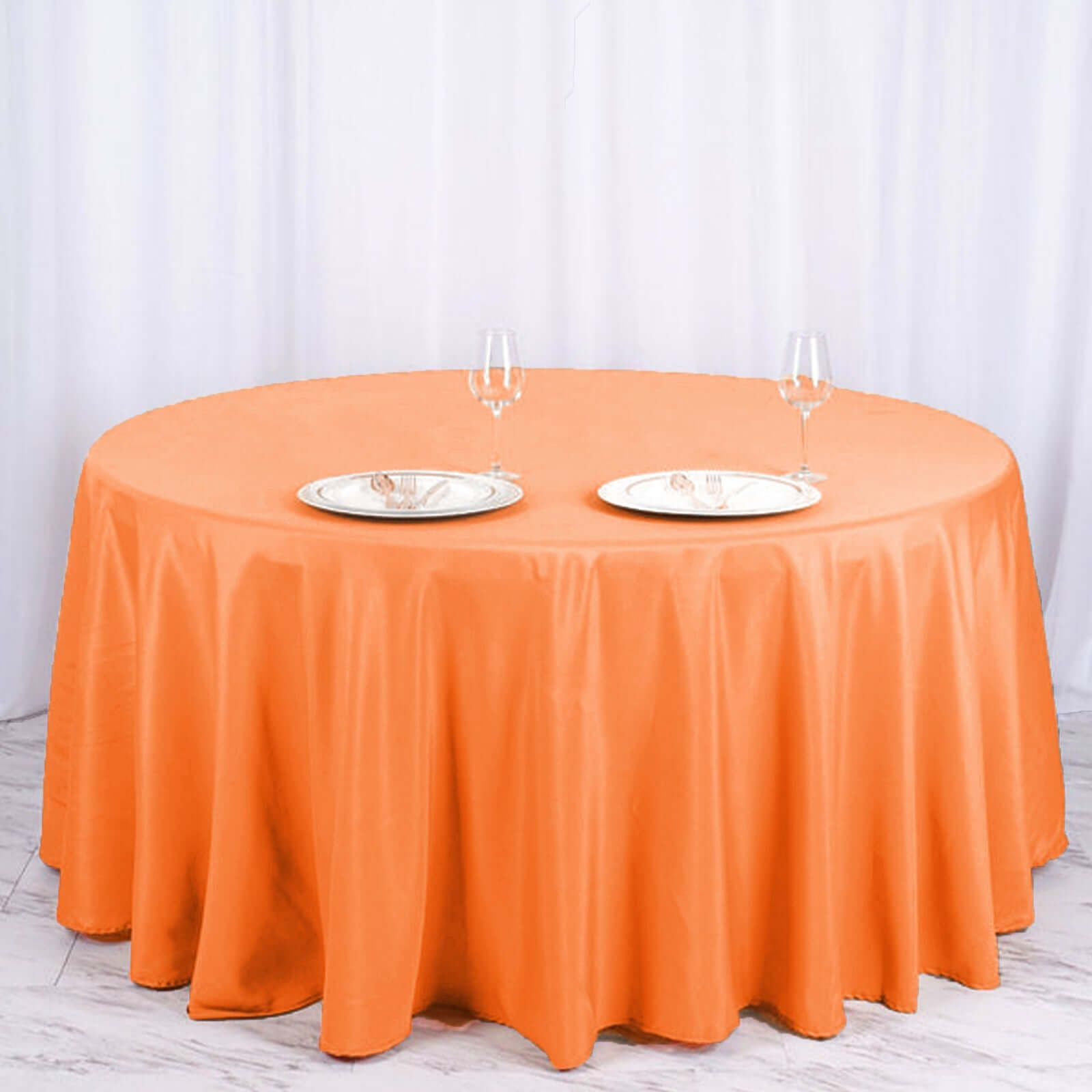 Polyester 120" Round Tablecloth Orange - Seamless Wrinkle - Resistant Table Cover - Linen Luxes