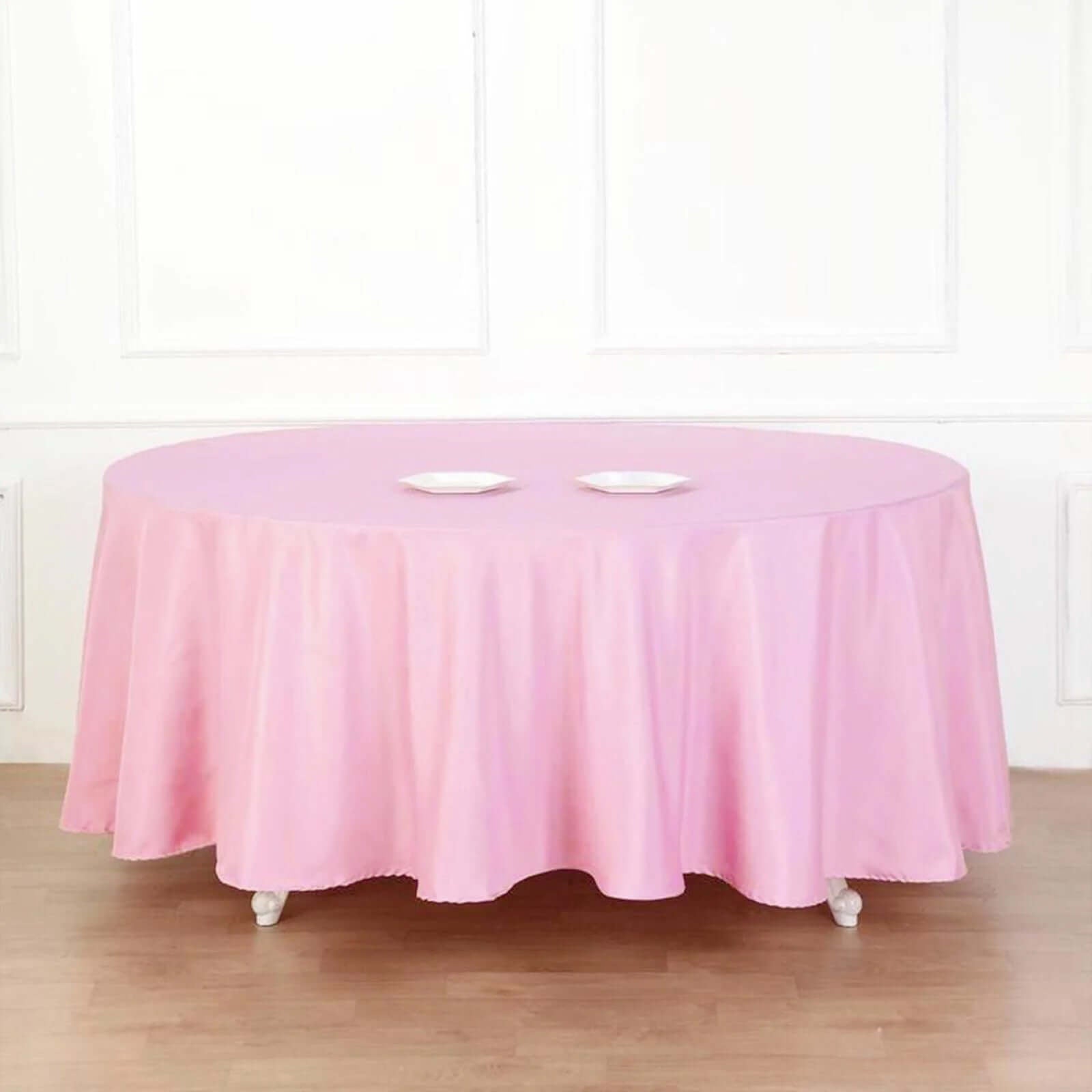 Polyester 120" Round Tablecloth Pink - Seamless Wrinkle - Resistant Table Cover - Linen Luxes