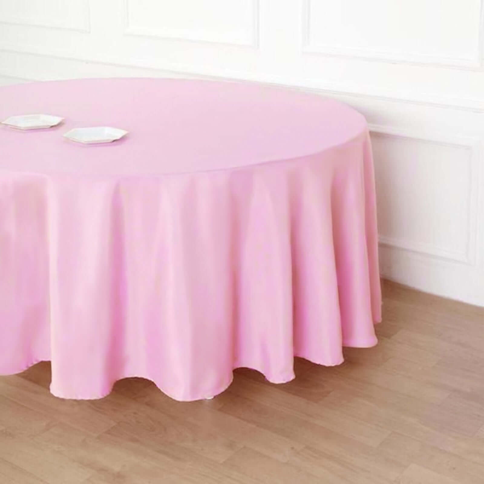 Polyester 120" Round Tablecloth Pink - Seamless Wrinkle - Resistant Table Cover - Linen Luxes