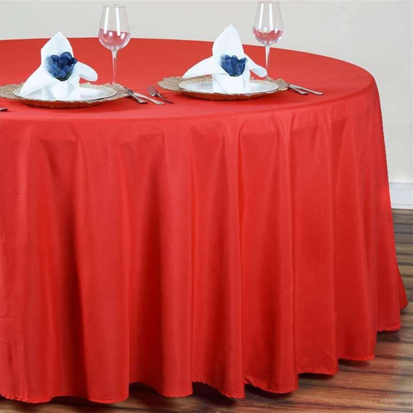 Polyester 120" Round Tablecloth Red - Seamless Wrinkle - Resistant Table Cover - Linen Luxes
