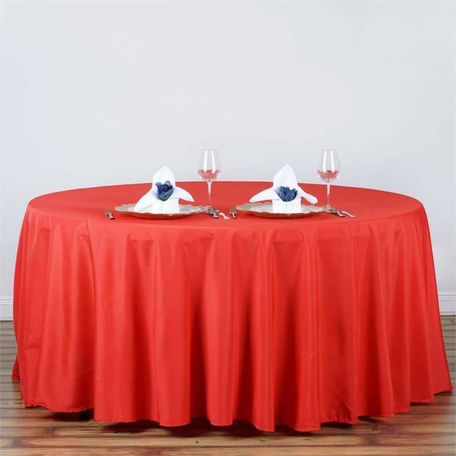 Polyester 120" Round Tablecloth Red - Seamless Wrinkle - Resistant Table Cover - Linen Luxes