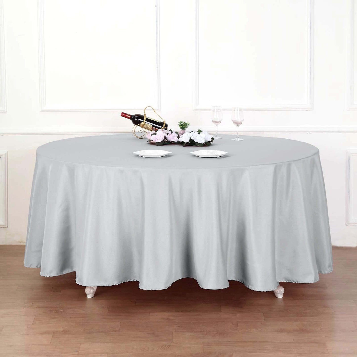 Polyester 120" Round Tablecloth Silver - Seamless Wrinkle - Resistant Table Cover - Linen Luxes
