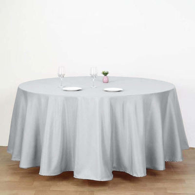Polyester 120" Round Tablecloth Silver - Seamless Wrinkle - Resistant Table Cover - Linen Luxes