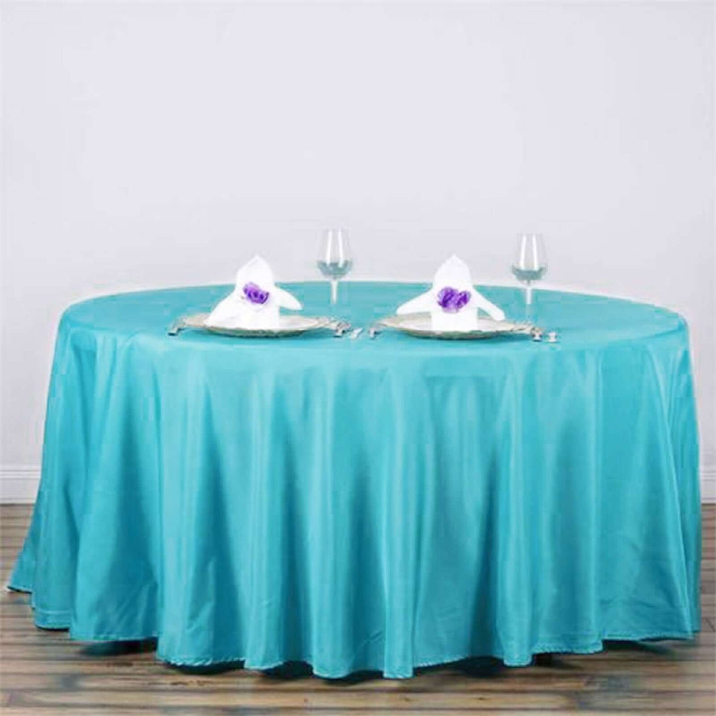 Polyester 120" Round Tablecloth Turquoise - Seamless Wrinkle - Resistant Table Cover - Linen Luxes