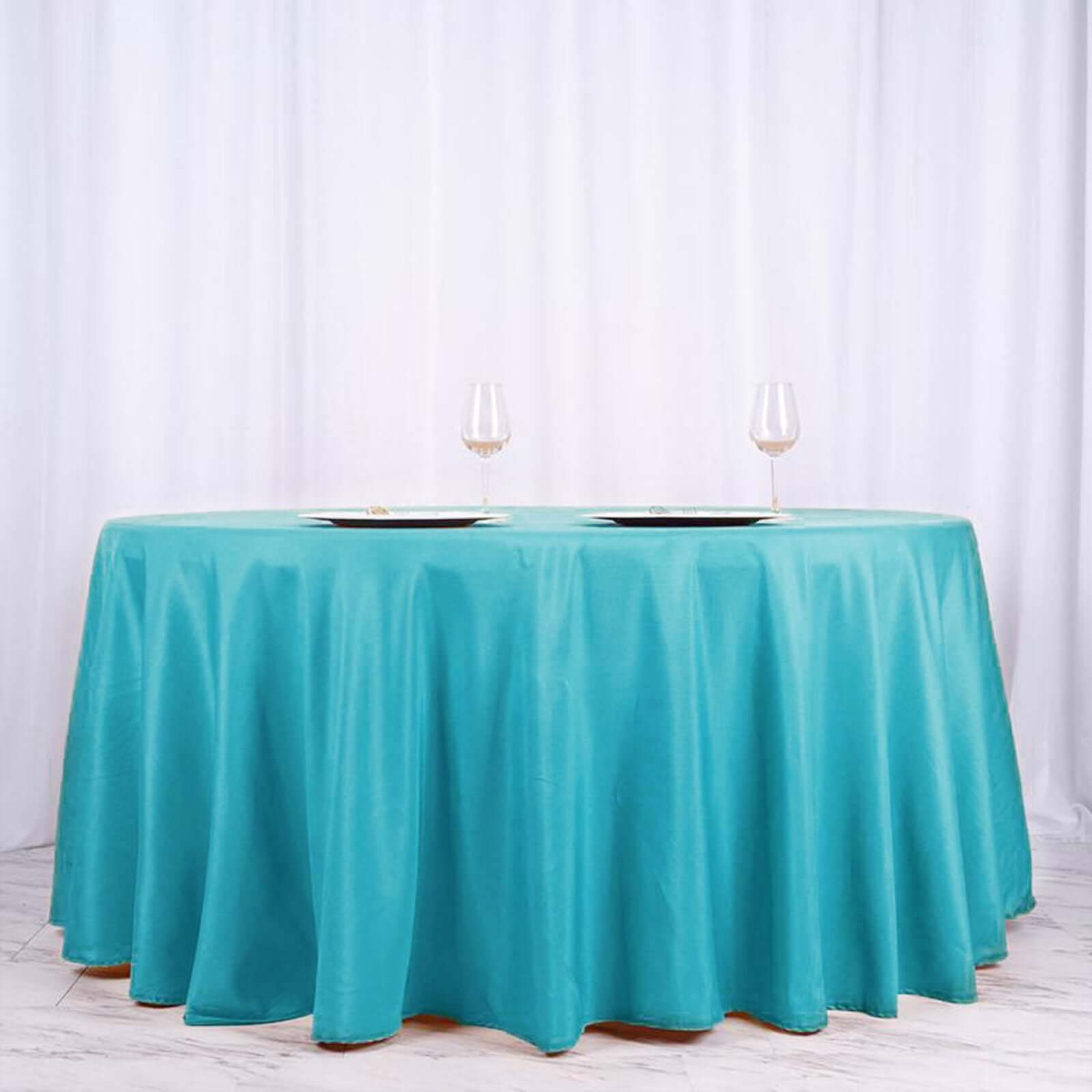 Polyester 120" Round Tablecloth Turquoise - Seamless Wrinkle - Resistant Table Cover - Linen Luxes