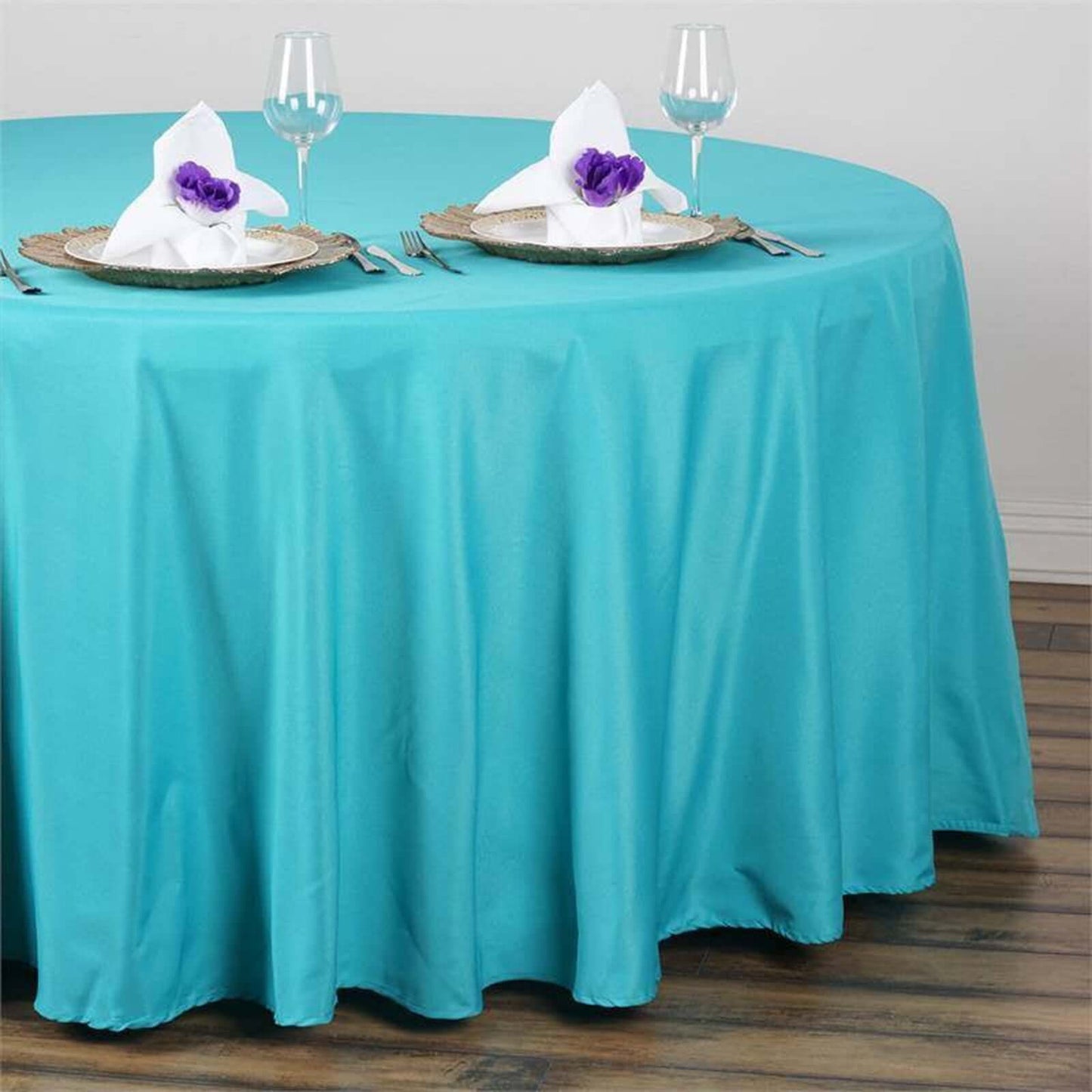 Polyester 120" Round Tablecloth Turquoise - Seamless Wrinkle - Resistant Table Cover - Linen Luxes