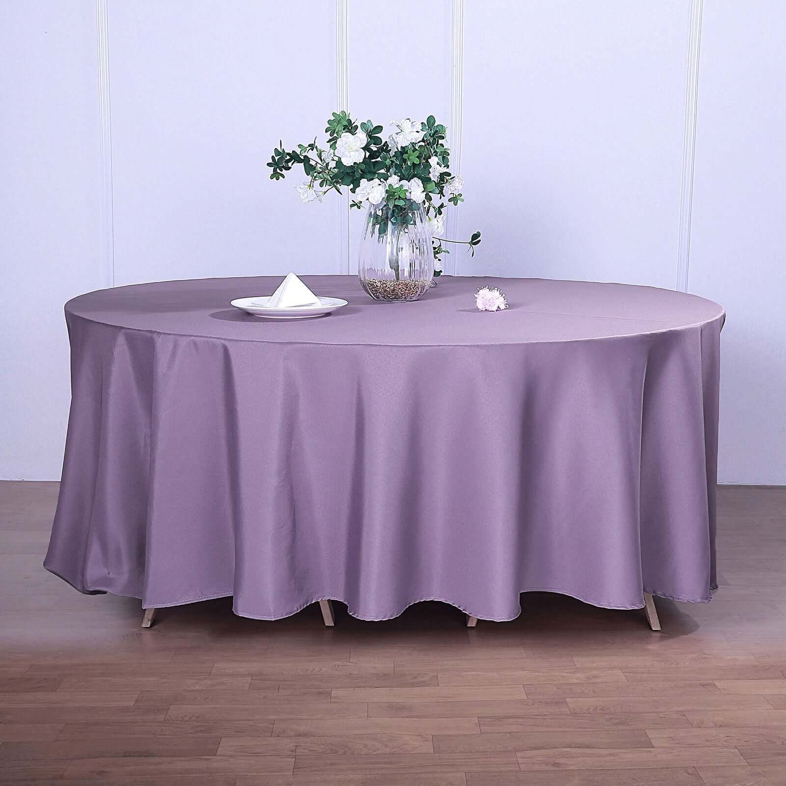 Polyester 120" Round Tablecloth Violet Amethyst - Seamless Wrinkle - Resistant Table Cover - Linen Luxes
