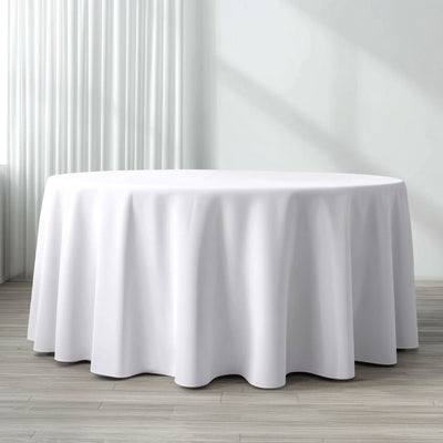 Polyester 120" Round Tablecloth White - Seamless Wrinkle - Resistant Design for Weddings - Linen Luxes