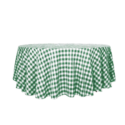 Polyester 120" Round Tablecloth White/Green Seamless - Checkered Buffalo Plaid Table Cover - Linen Luxes