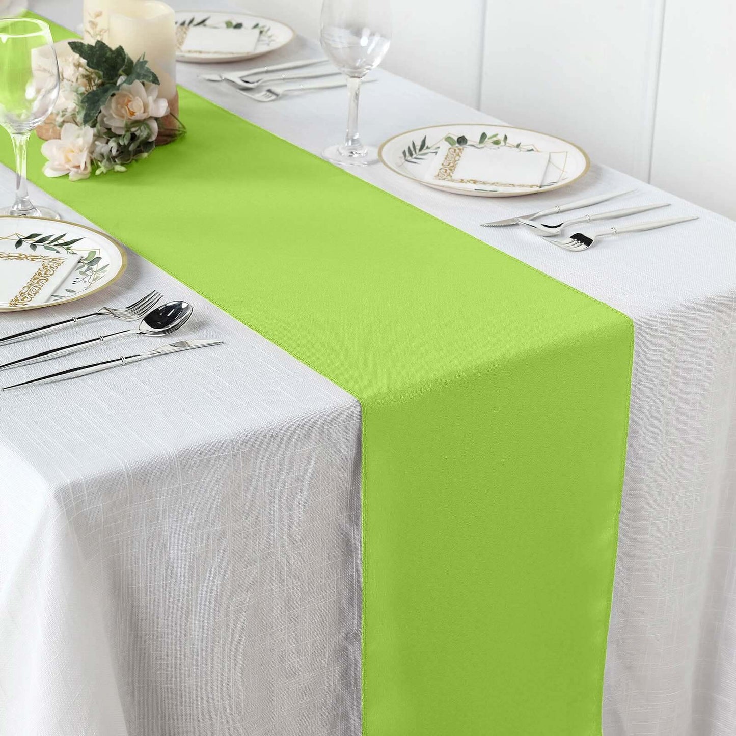 Polyester 12"x108" Table Runner Apple Green - Durable & Wrinkle - Resistant Table Decor - Linen Luxes
