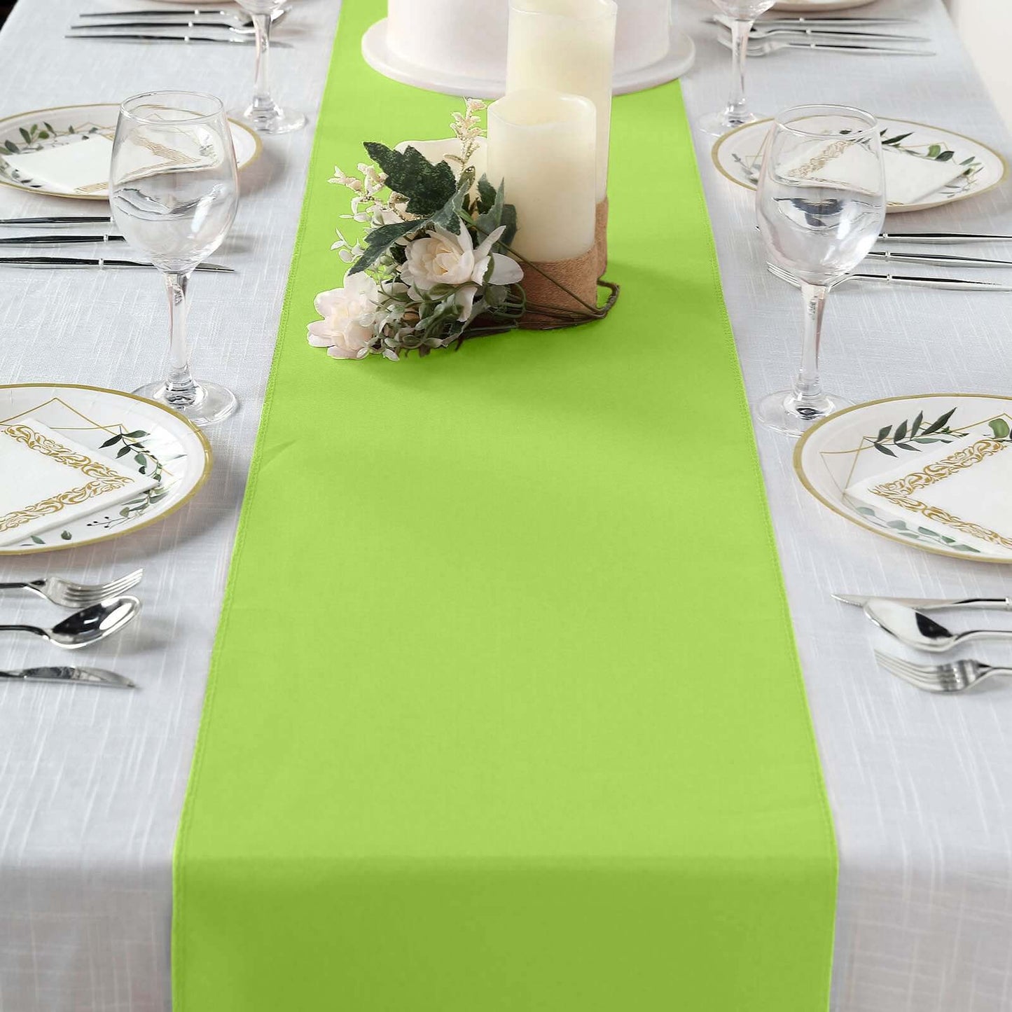 Polyester 12"x108" Table Runner Apple Green - Durable & Wrinkle - Resistant Table Decor - Linen Luxes