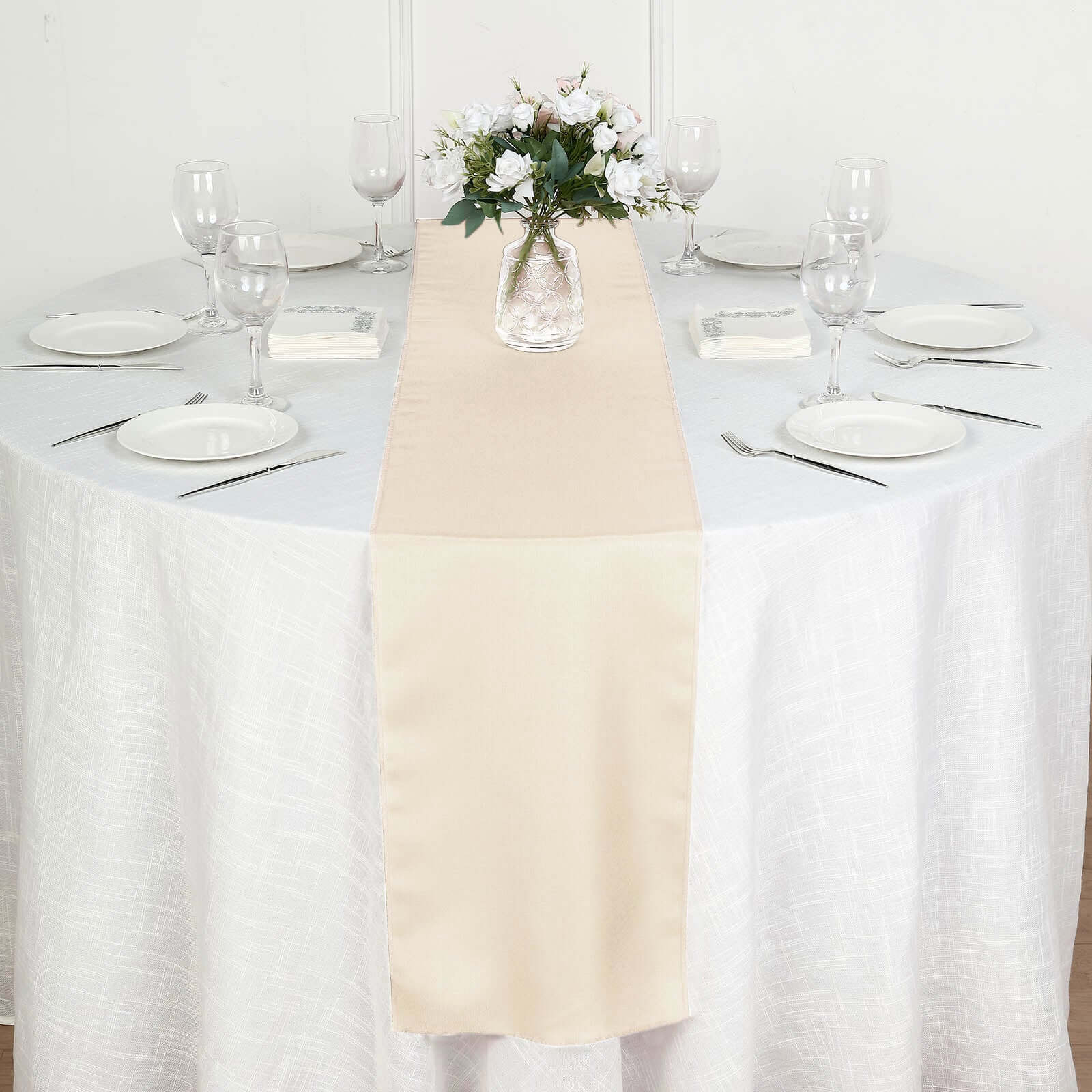 Polyester 12"x108" Table Runner Beige - Durable & Wrinkle - Resistant Table Decor - Linen Luxes