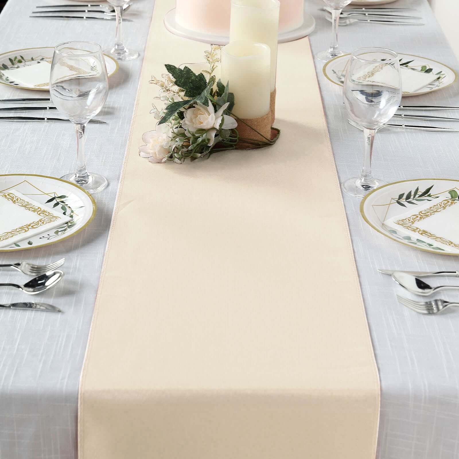 Polyester 12"x108" Table Runner Beige - Durable & Wrinkle - Resistant Table Decor - Linen Luxes