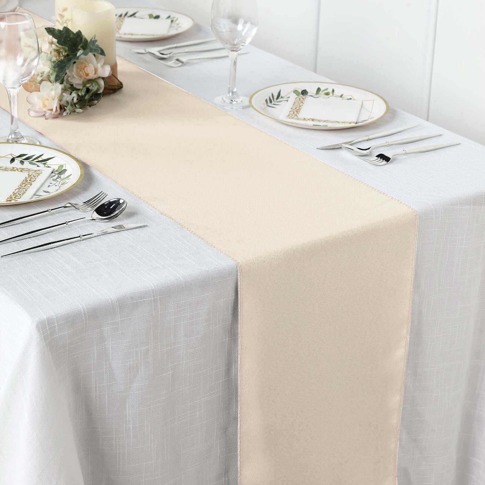 Polyester 12"x108" Table Runner Beige - Durable & Wrinkle - Resistant Table Decor - Linen Luxes