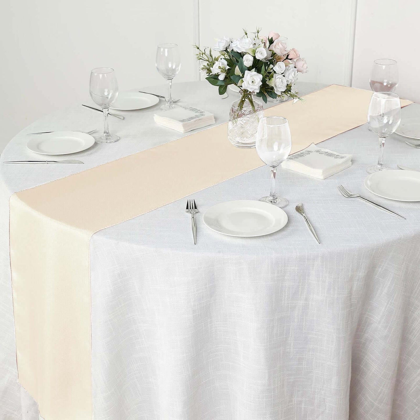 Polyester 12"x108" Table Runner Beige - Durable & Wrinkle - Resistant Table Decor - Linen Luxes