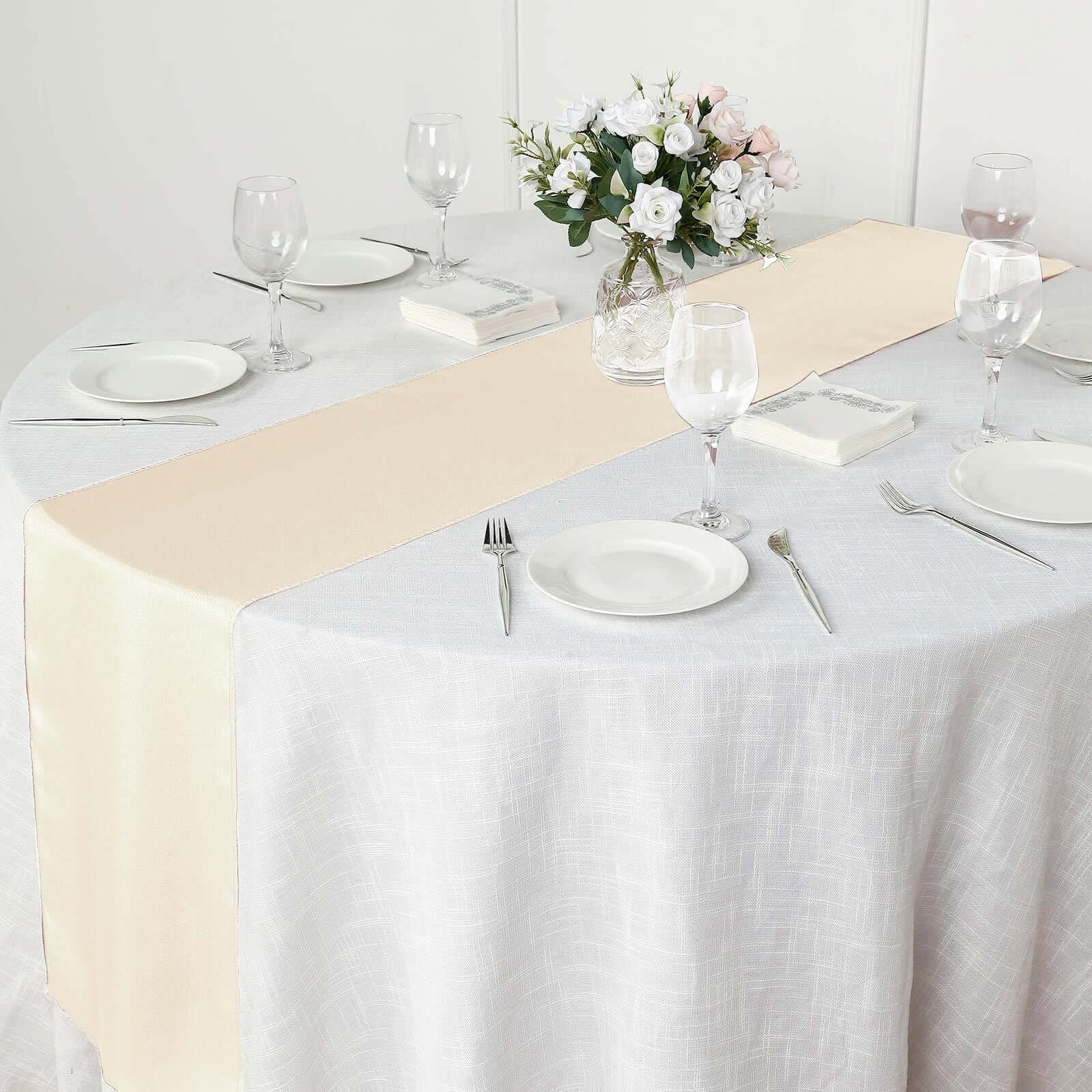 Polyester 12"x108" Table Runner Beige - Durable & Wrinkle - Resistant Table Decor - Linen Luxes
