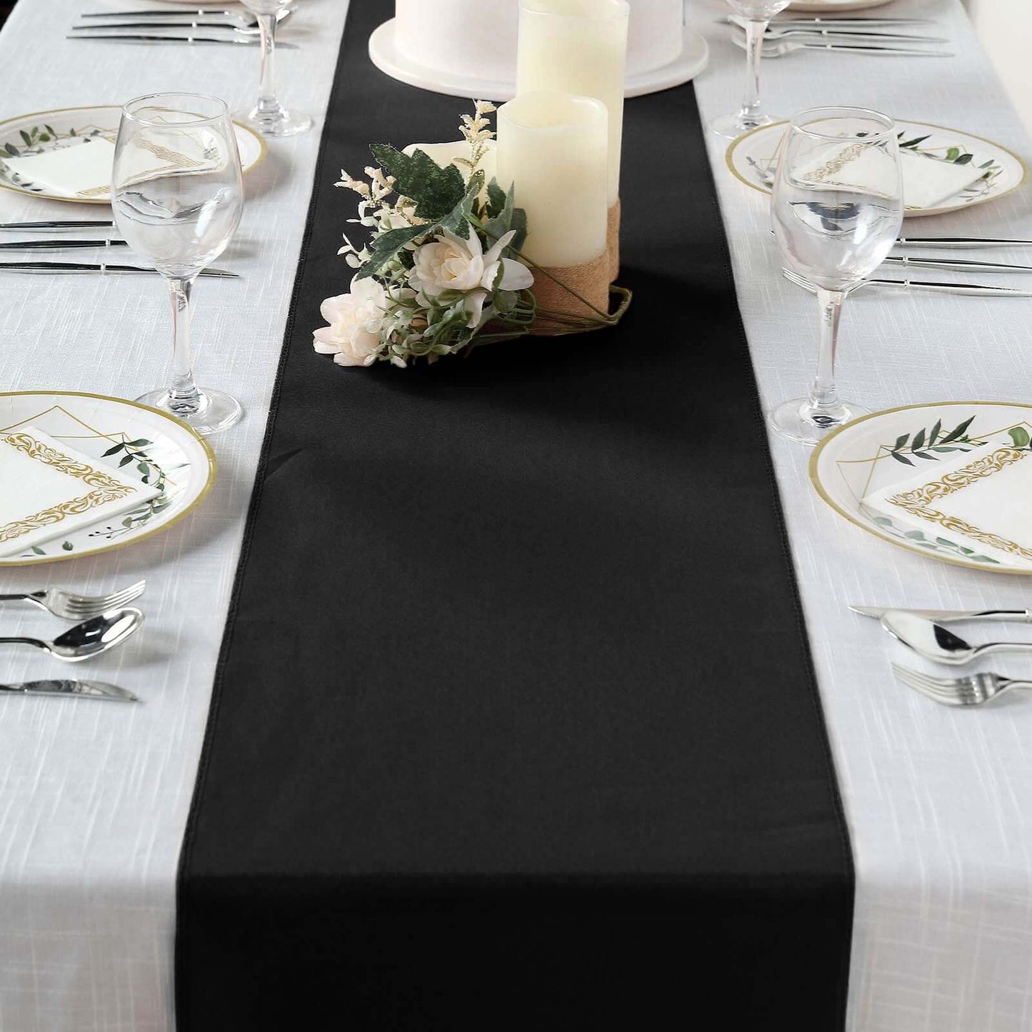 Polyester 12"x108" Table Runner Black - Durable & Wrinkle - Resistant Table Decor - Linen Luxes
