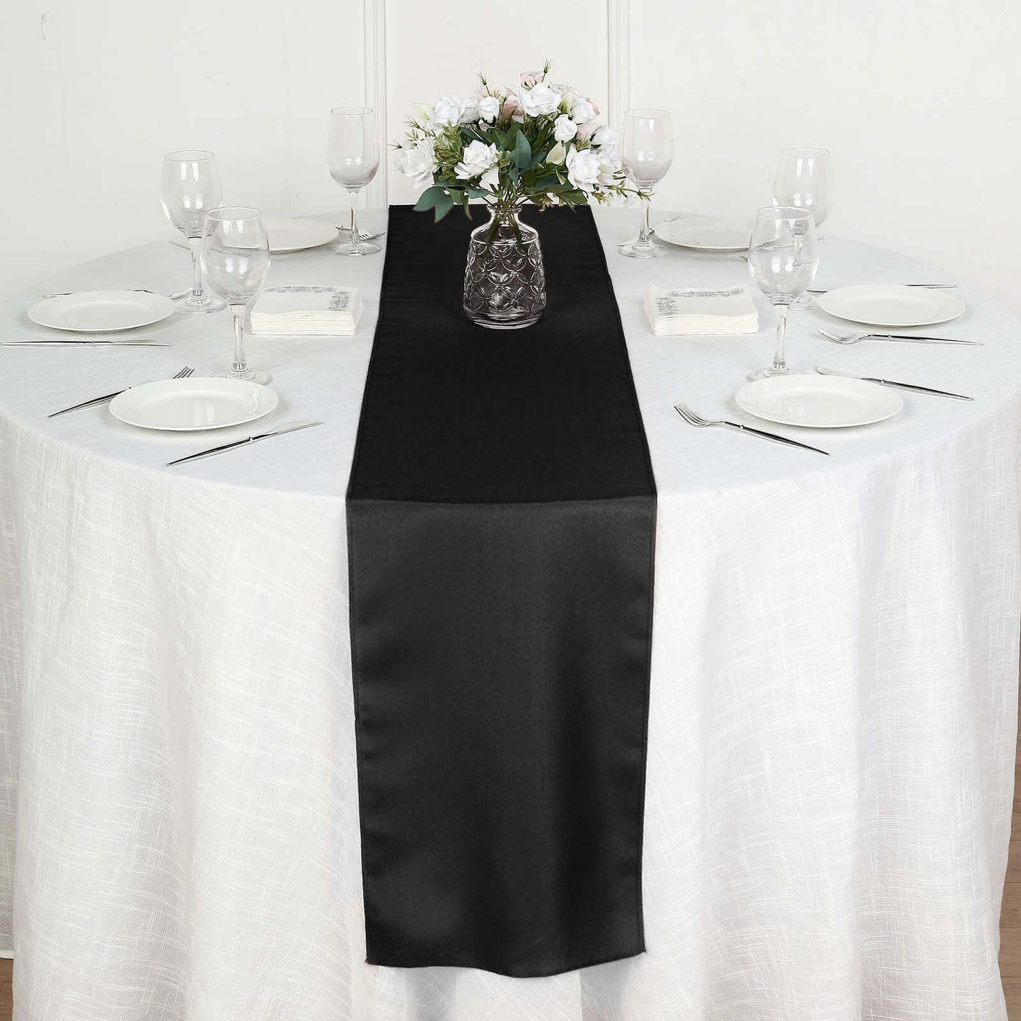 Polyester 12"x108" Table Runner Black - Durable & Wrinkle - Resistant Table Decor - Linen Luxes