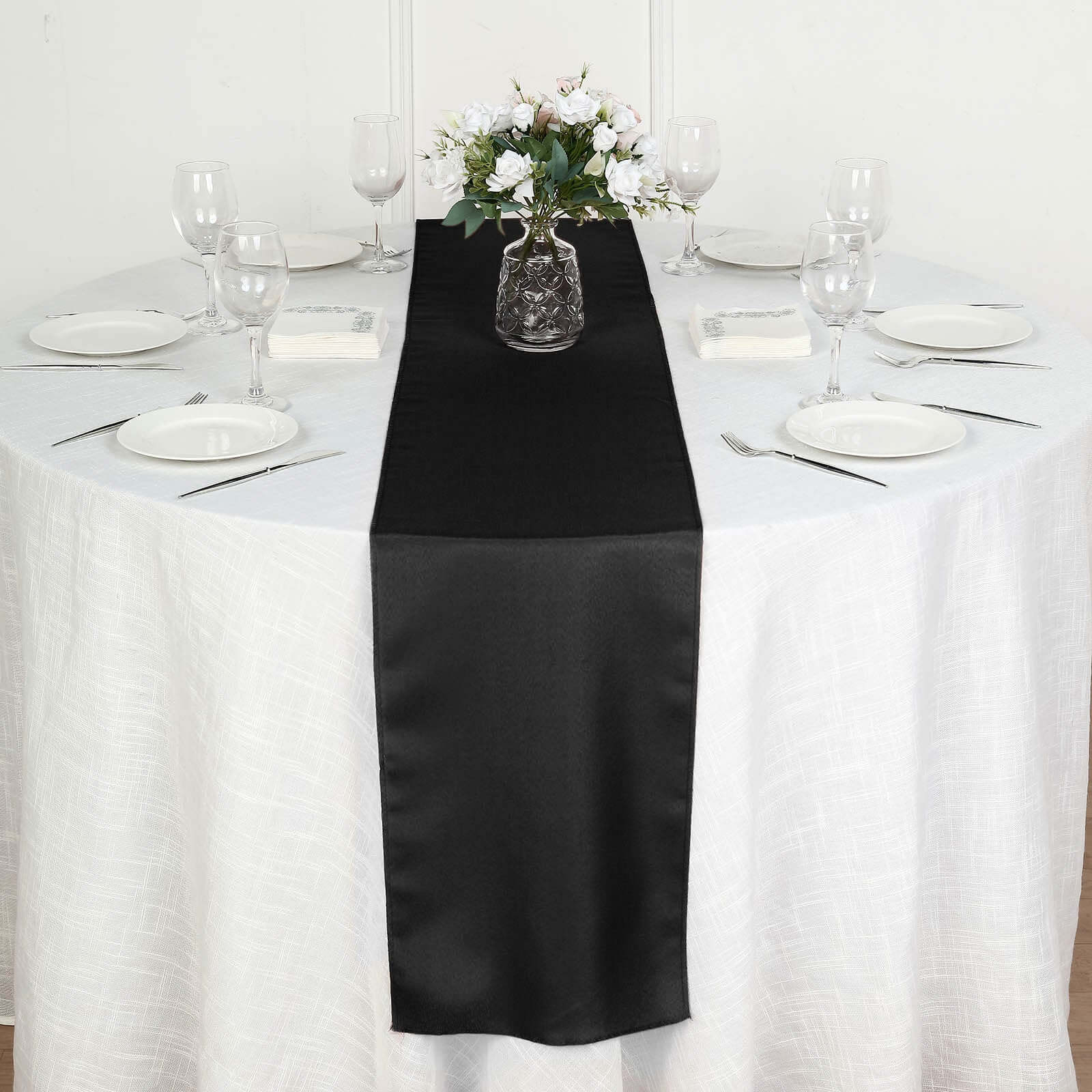 Polyester 12"x108" Table Runner Black - Durable & Wrinkle - Resistant Table Decor - Linen Luxes