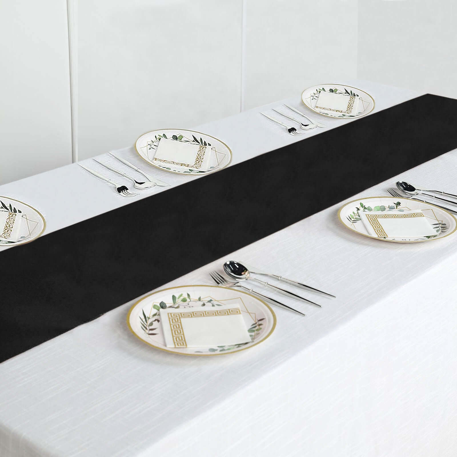 Polyester 12"x108" Table Runner Black - Durable & Wrinkle - Resistant Table Decor - Linen Luxes