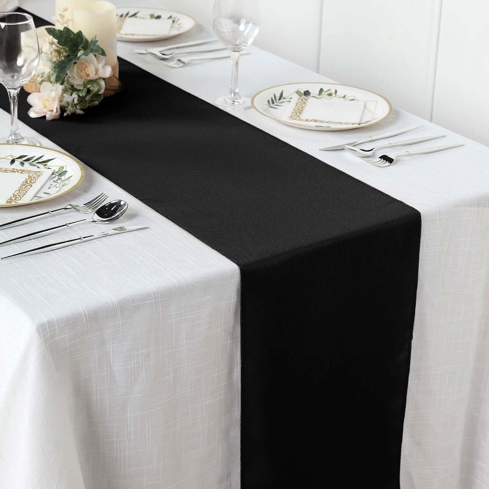 Polyester 12"x108" Table Runner Black - Durable & Wrinkle - Resistant Table Decor - Linen Luxes