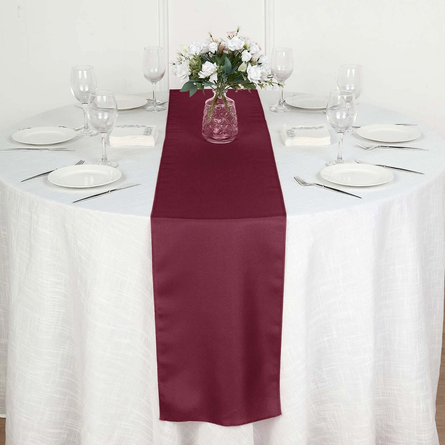Polyester 12"x108" Table Runner Burgundy - Durable & Wrinkle - Resistant Table Decor - Linen Luxes