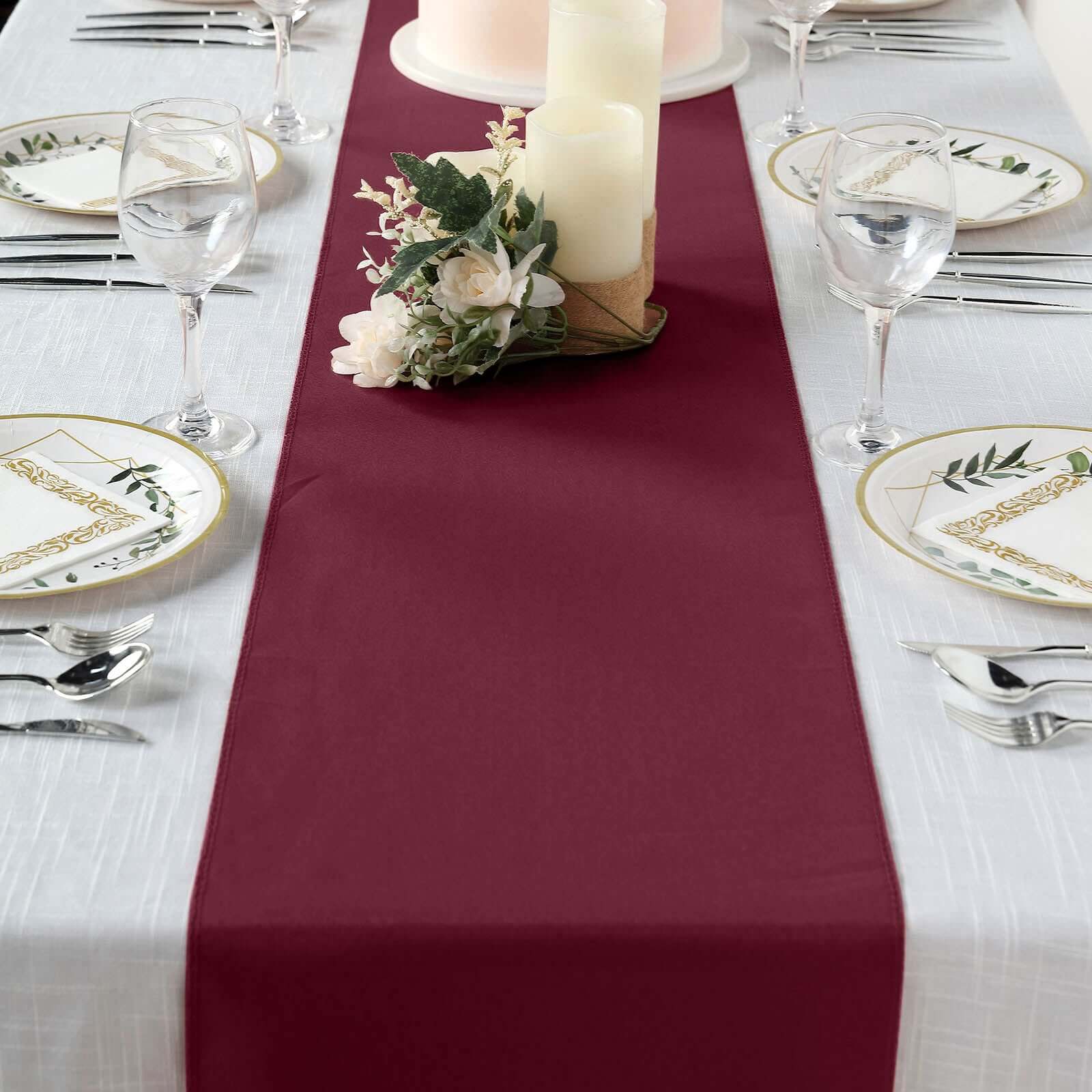 Polyester 12"x108" Table Runner Burgundy - Durable & Wrinkle - Resistant Table Decor - Linen Luxes
