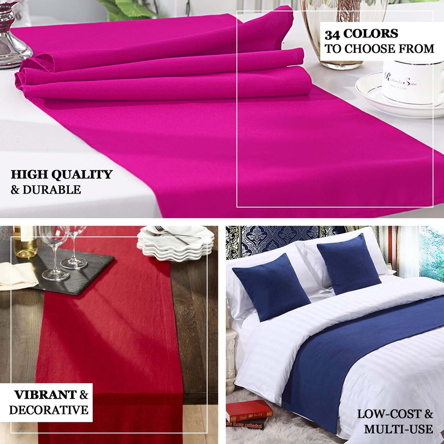 Polyester 12"x108" Table Runner Burgundy - Durable & Wrinkle - Resistant Table Decor - Linen Luxes