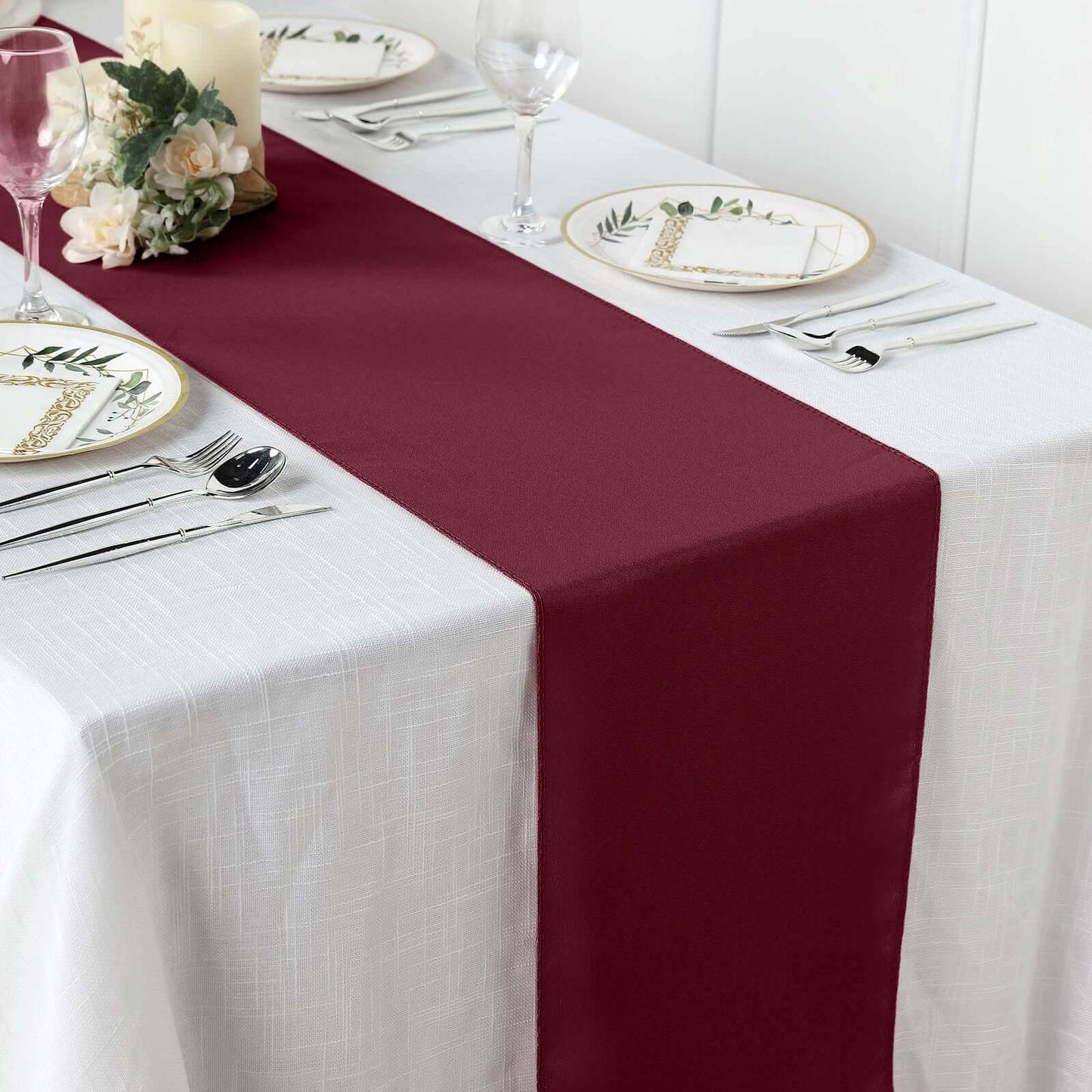 Polyester 12"x108" Table Runner Burgundy - Durable & Wrinkle - Resistant Table Decor - Linen Luxes