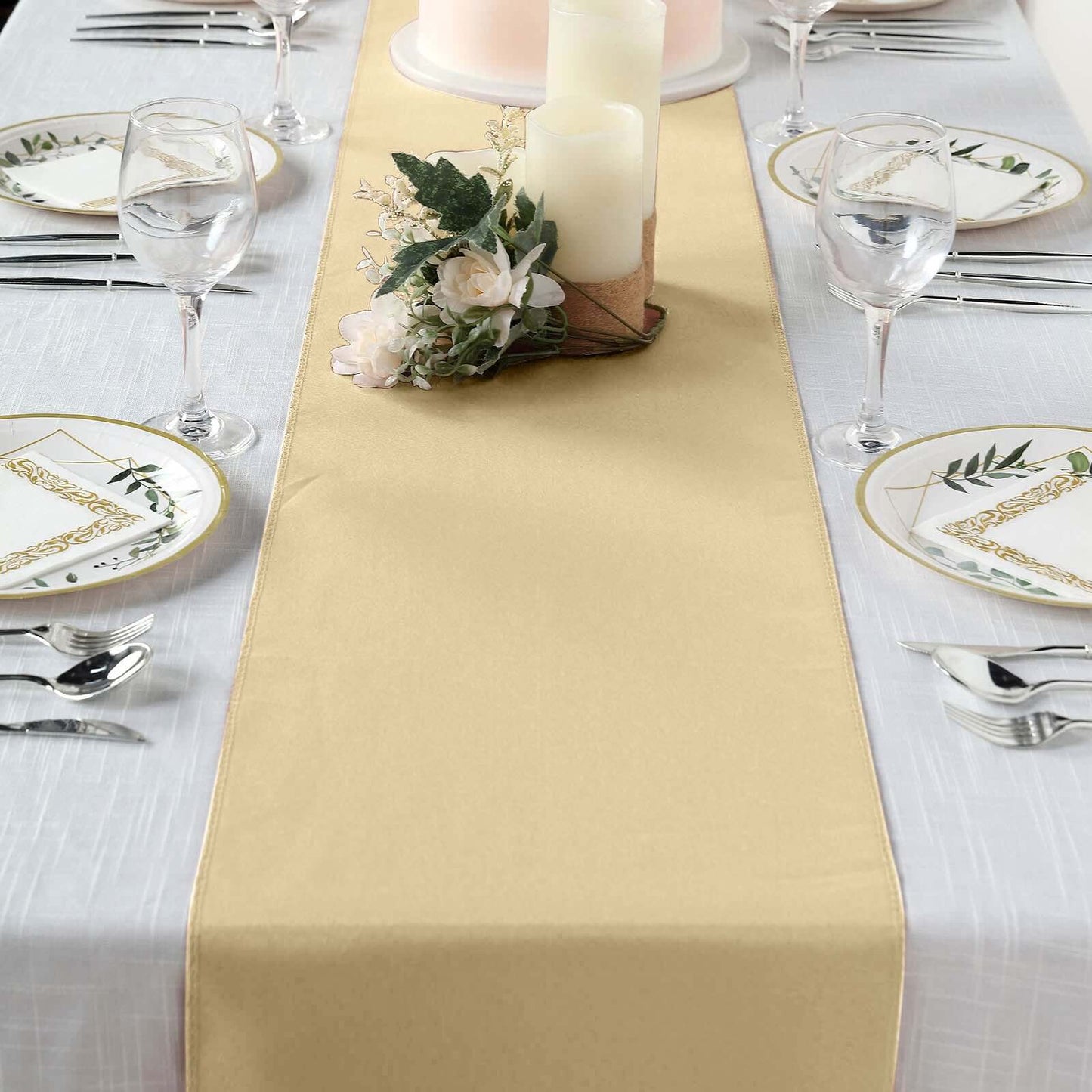 Polyester 12"x108" Table Runner Champagne - Durable & Wrinkle - Resistant Table Decor - Linen Luxes