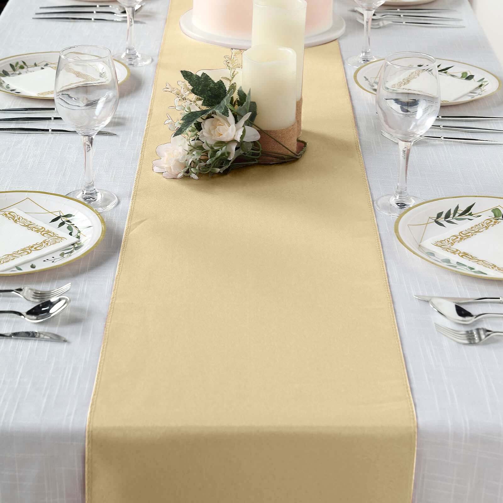Polyester 12"x108" Table Runner Champagne - Durable & Wrinkle - Resistant Table Decor - Linen Luxes