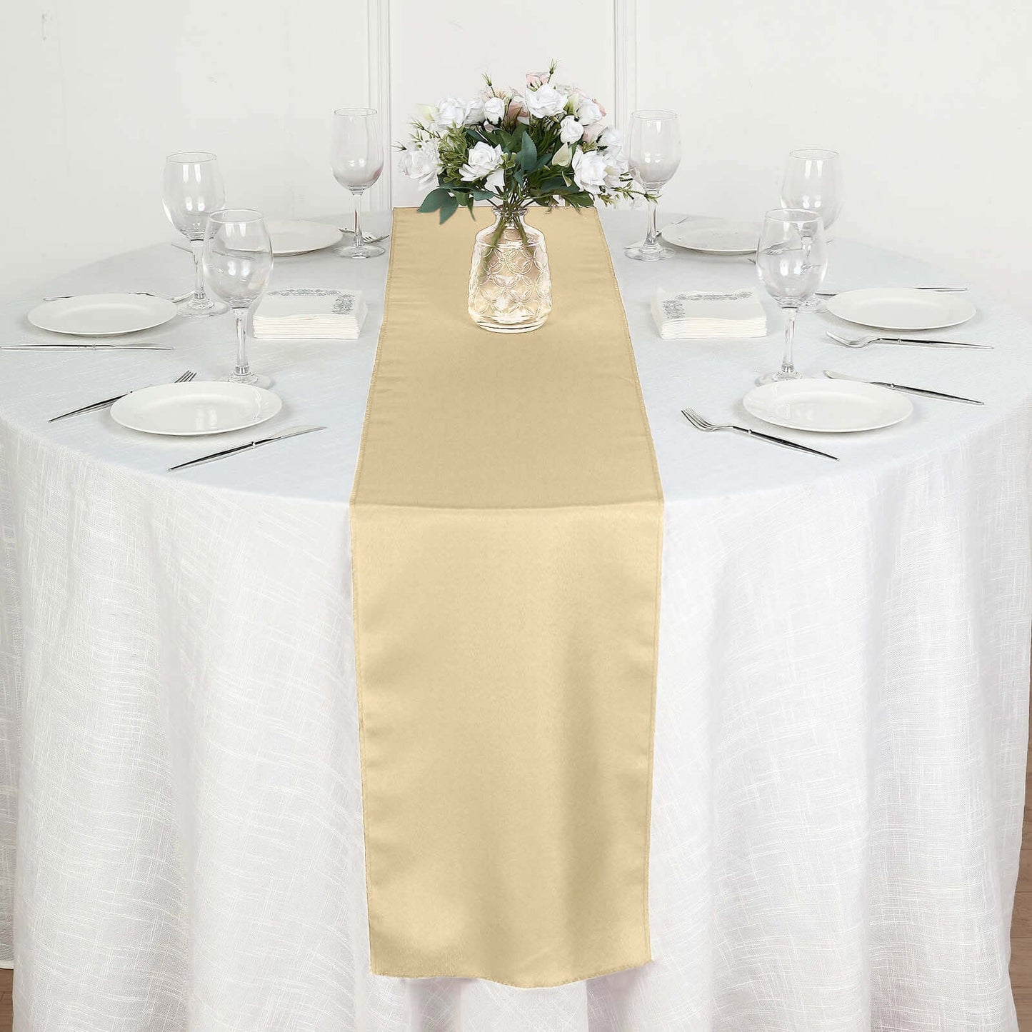 Polyester 12"x108" Table Runner Champagne - Durable & Wrinkle - Resistant Table Decor - Linen Luxes
