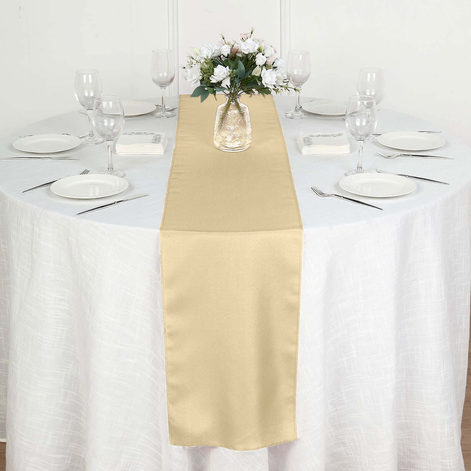 Polyester 12"x108" Table Runner Champagne - Durable & Wrinkle - Resistant Table Decor - Linen Luxes